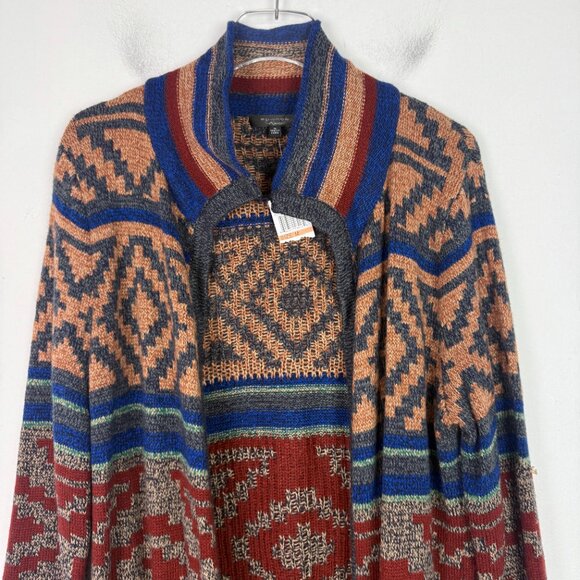 NWT Spense Knits Tribal Print Long Open Front Cardigan Sweater Size Medium M NEW - Picture 2 of 11